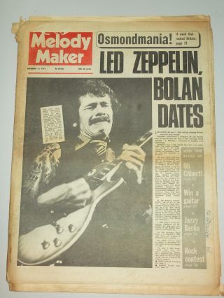 Melody Maker 1972 November 11 Donny Osmond Santana Led Zeppelin T.  Rex