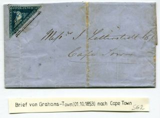 Cape Of Good Hope 1853 Cover S.  G.  2 With Cert