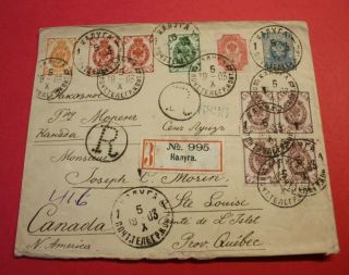 1903 Russia Uprated Stationery To Registered (label) Envelope To Canada