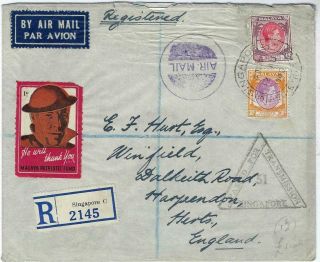 Singapore Malaya Straits 1940 Registered Censored Airmail Cover To Uk