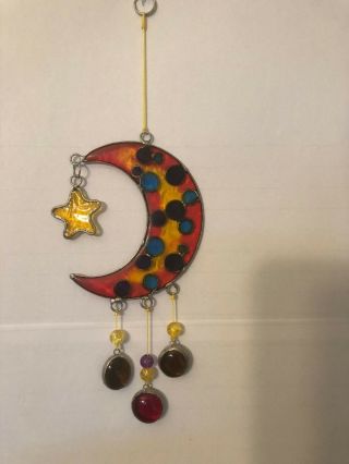 Moon & Star Glass With Nugget Sun Catcher 7 Inches In And