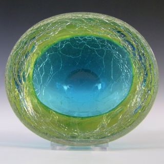 Murano Blue & Uranium Green Sommerso Crackle Glass Geode Bowl