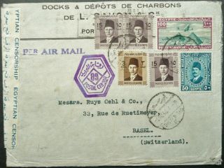 Egypt 9 Nov 1940 Airmail Cover From Port Said To Basel,  Switzerland - Censored