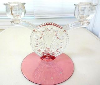 Pair 2 Rare Vtg Tiffin Franciscan Kings Crown Duo Candle Holder Ruby Flash Glass