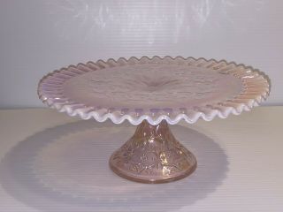 Rare Fenton Opalescent Spanish Lace Pedestal Cake Stand,  Pink Crest Plate
