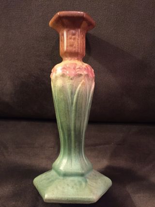 Rare Mat Brush Amaryllis Ohio Arts & Crafts Pottery Vase Candleholder 2