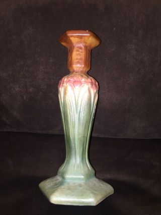 Rare Mat Brush Amaryllis Ohio Arts & Crafts Pottery Vase Candleholder 3