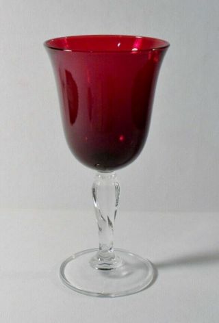 12 Ruby Red & Clear Glass Swirl Stem 7 - 1/2 " Water Glasses