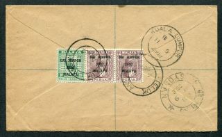 1942 Malaya Japanese Occup.  3 X States Stamps On Reg.  Cover T.  Anson To Singapore