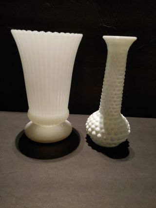 Vintage E.  O.  Brody Co White Milk Glass Ribbed Footed Vase M5000 (m557 - 34)