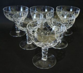 6 Vintage Stuart Crystal Diamond Cut Beau Champagne Saucers Glasses 2