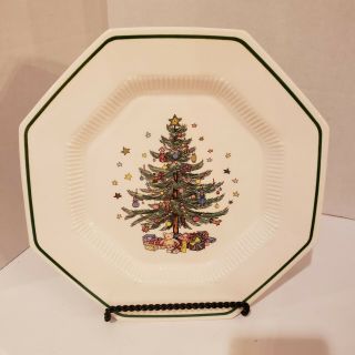 4 Nikko Christmastime Octagon Christmas Tree Bear Dinner Plates 11 "