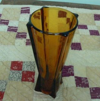 Anchor Hocking Vintage Mid Century Amber Glass Atomic Rocket Vase 2