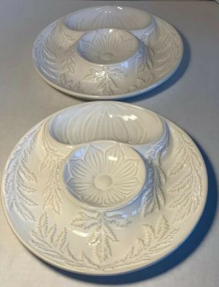Williams Sonoma Set Of 2 Artichoke/chip And Dip Platters White Faiancas
