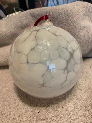 Huge 5” Hand Blown Glass Gazing Ball Christmas Ornament Orb White Poland