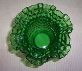 Vintage Fenton Emerald Green Hobnail Ruffled Edge Vase 3