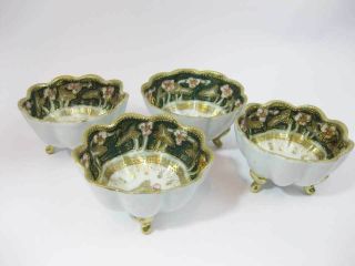 Rare Antique Japanese Nippon 3 Footed Bowls (4) Moriage Beaded Circa 1891