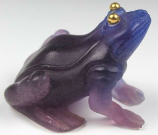 Daum France Pate De Verre Amethyst Frog W Gold Eyes Art Glass Sculpture Nr Asa