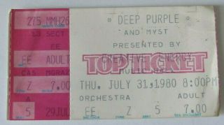 Deep Purple (bogus) Concert Ticket July 31,  1980 In Houston,  Tx,  - Rod Evans