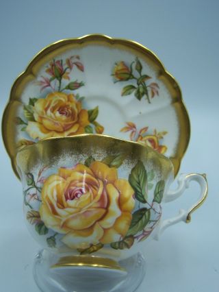 Vintage Royal Albert Cup Saucer Gold Crest Series With Yellow Roses