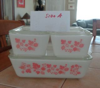 Pyrex 8 Pc.  Pink Gooseberry Refrigerator Dishes 4 Bottoms & 4 Correct Covers