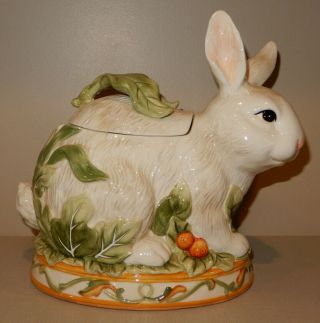 Fitz & Floyd Florentina Bunny Rabbit Cookie Jar 9 1/2 " Tall X 10 1/2 " Long