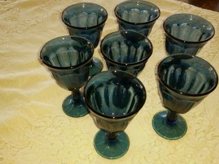 7 Vintage Depression Glass Cobalt Blue Goblets