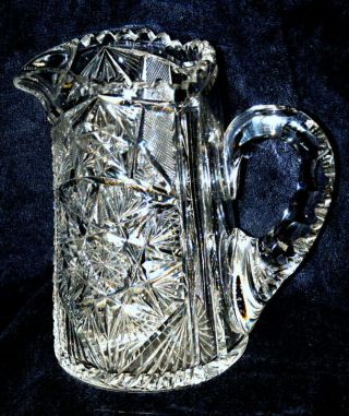 7 " Estate Antique American Brilliant Period Cut Glass Pitcher C.  1890