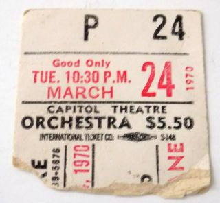 Jefferson Airplane Ticket Stub 1970 Capitol Theatre Port Chester Ny