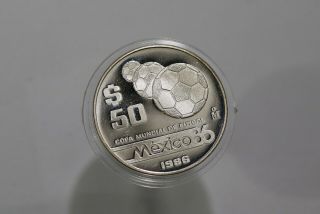 Mexico:50 Pesos 1986 World Soccer Mexico Silver Proof B22 Xr9