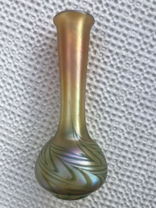 Vintage,  Signed Orient & Flume Art Glass.  Small Vase/gold/oil Spill,  Irridescent