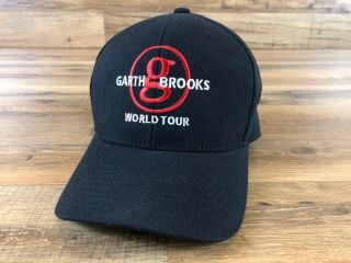 Garth Brooks World Tour Concert Red Logo Black Baseball Cap Hat Flex Fit