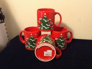 4 Waechtersbach Christmas Tree Coffee Cups Mugs With Price Tags