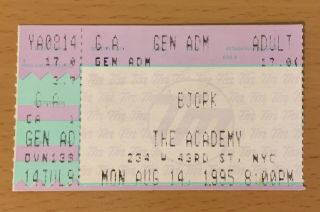 1995 Bjork York City Concert Ticket Stub Post Tour Debut The Sugarcubes