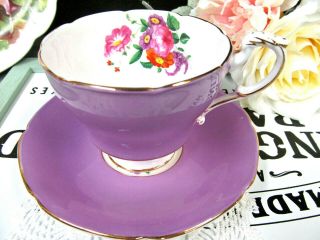 Paragon Purple Tea Cup And Saucer Lavender Pink Rose Floral Teacup England Dw