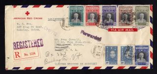 China: Kunming 1945 Air Mail/registered/censored Cover To Usa,  Red Cross