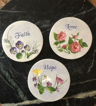 Salt Marsh Pottery 6” Plate Trivet Wall Rare Set Of 3 Faith,  Love,  Hope