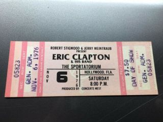 Eric Clapton Concert Ticket Stub November 6,  1976 Hollywood Florida Fl