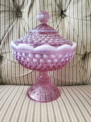 Fenton Htf Rose Magnolia (plum/purple/pink) Opalescent Hobnail Covered Compote