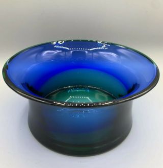 Cobalt Blue And Green Ombré Art Glass Murano Style Vase