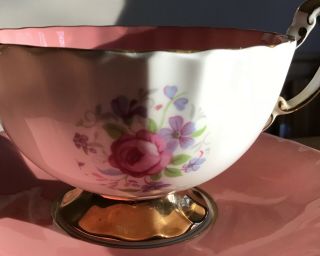 Pink Aynsley England Bone China Oban Chintz Roses & Gold Teacup Saucer Vintage 3
