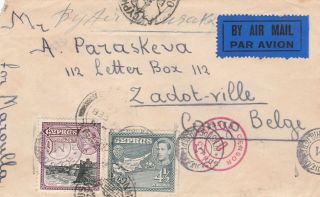 Cyprus To Belgian Congo Limassol Censor 10 Gvi 13pi50 Via Northern Rhodesia 1940