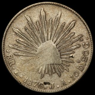 1876 Zs Ja Mexico 8 Reales Silver Coin - Km 377.  13
