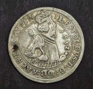 1632,  Austria,  Archduke Leopold V.  Silver 10 Kreuzer Coin.  (f, ) Hall
