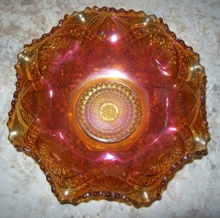 Vintage Carnival Orange Glass Serving Bowl With Pointed Edge 9 " By 3 3/4 "