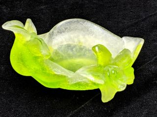 Daum French Crystal Glass Pate De Verre Green Flower Orchid Trinket Dish Signed