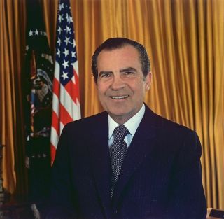 Richard Nixon Posing In Front Of The Flag 8x10 Picture Celebrity Print