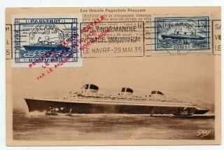 1935 France To Usa Cover,  Normandie Paquebot First Trip,  Cinderella