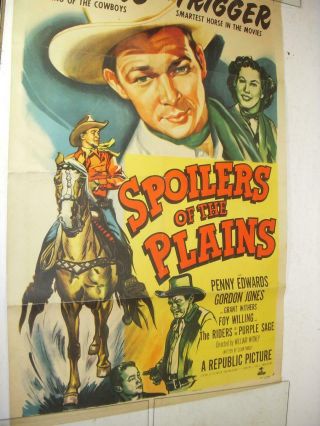 1951 Roy Rogers Trigger Spoilers Of The Plains Movie Poster 40x27 Po - 120