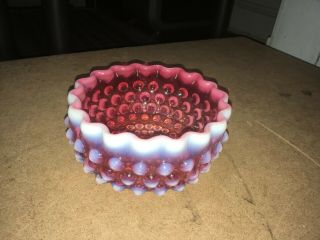 Vintage Fenton Art Glass Cranberry Opalescent Hobnail Bowl 5 " X 2 1/2 "
